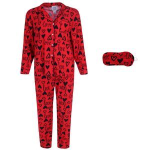 Mentally Exhausted Women's Love Button Down Long Sleeve Pajama Set